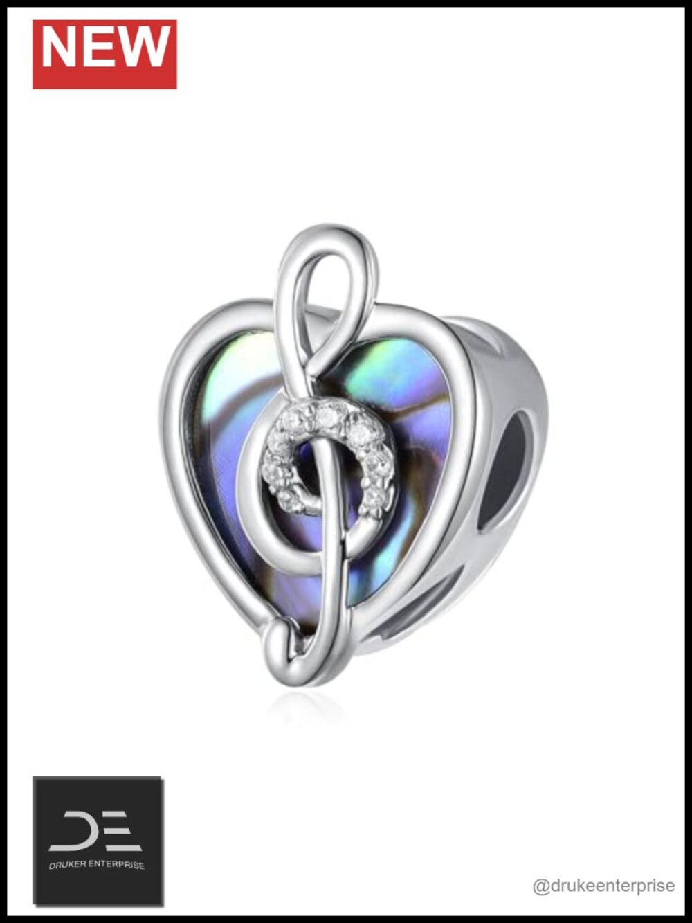 Sterling Silver Music Note Charm Heart Treble Clef for Bracelets